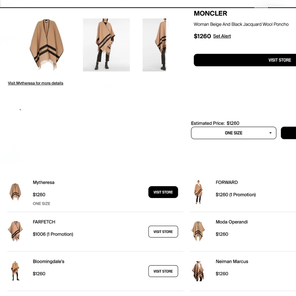 Moncler Beige Virgin Wool Logo Cape With Black Leather Trim And Fringe - Picture 10 of 15